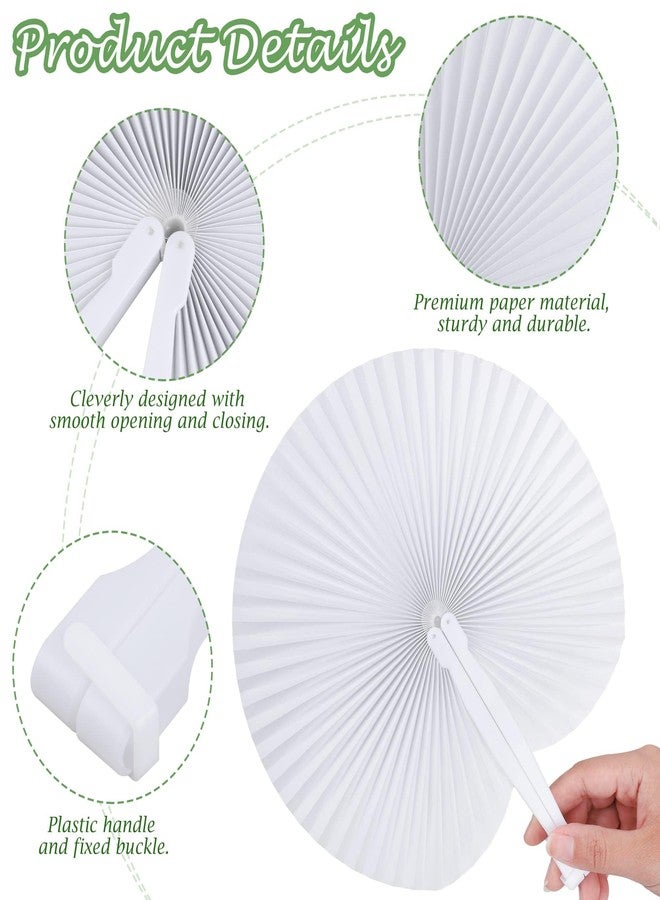 MCEAST 100 Pack White Folding Handheld Paper Fans with Tags, Round Shaped Wedding Paper Fans with Plastic Handle for Wedding Favor Celebration Birthday Party Bag Fillers - Image 3